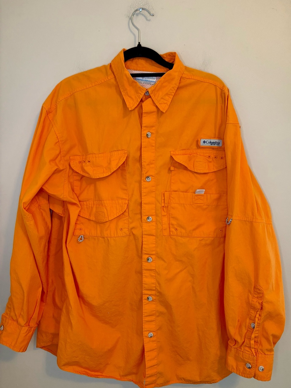 Columbia PFG Orange Vented Fishing Shirt Long Sleeve Men’s Small